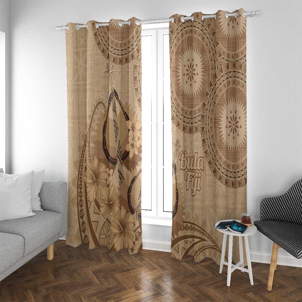 Brown Bula Fiji Window Curtain Fijian Dance Fan Tapa Cloth Pattern