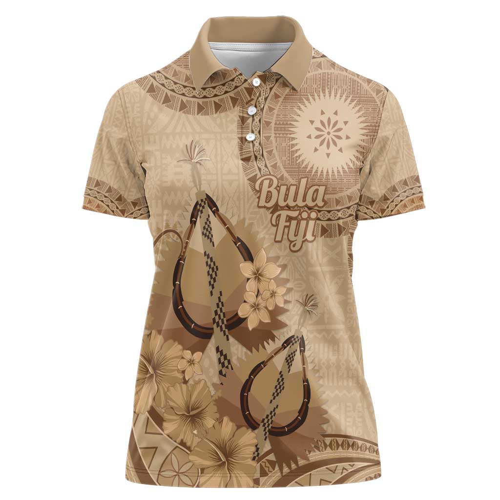 Brown Bula Fiji Women Polo Shirt Fijian Dance Fan Tapa Cloth Pattern