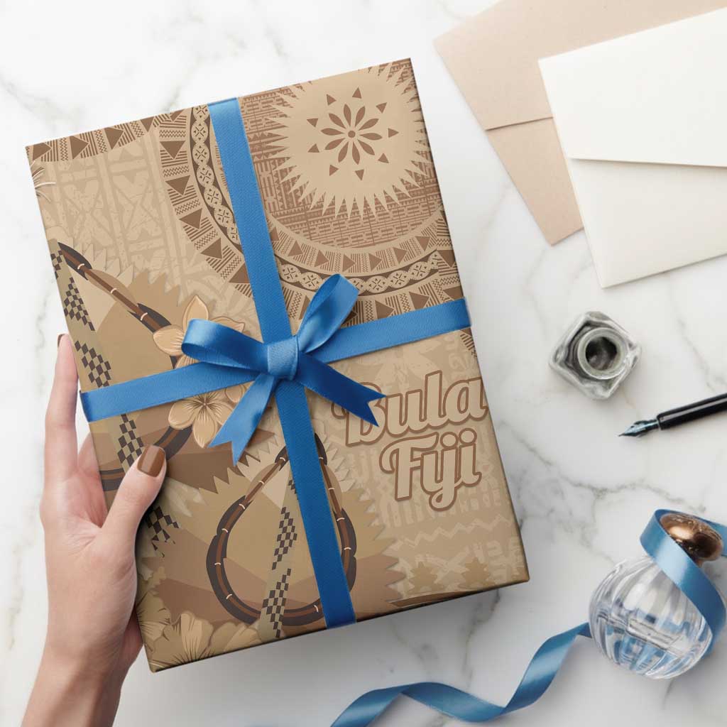 Brown Bula Fiji Wrapping Paper Fijian Dance Fan Tapa Cloth Pattern - Polynesian Pride