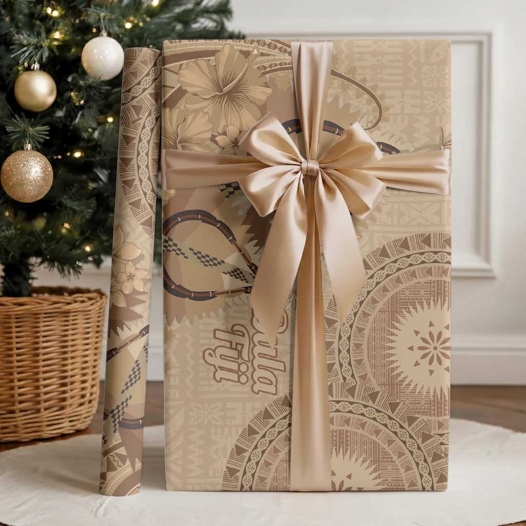 Brown Bula Fiji Wrapping Paper Fijian Dance Fan Tapa Cloth Pattern - Polynesian Pride