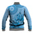 Blue Bula Fiji Baseball Jacket Fijian Dance Fan Tapa Cloth Pattern