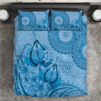 Blue Bula Fiji Bedding Set Fijian Dance Fan Tapa Cloth Pattern
