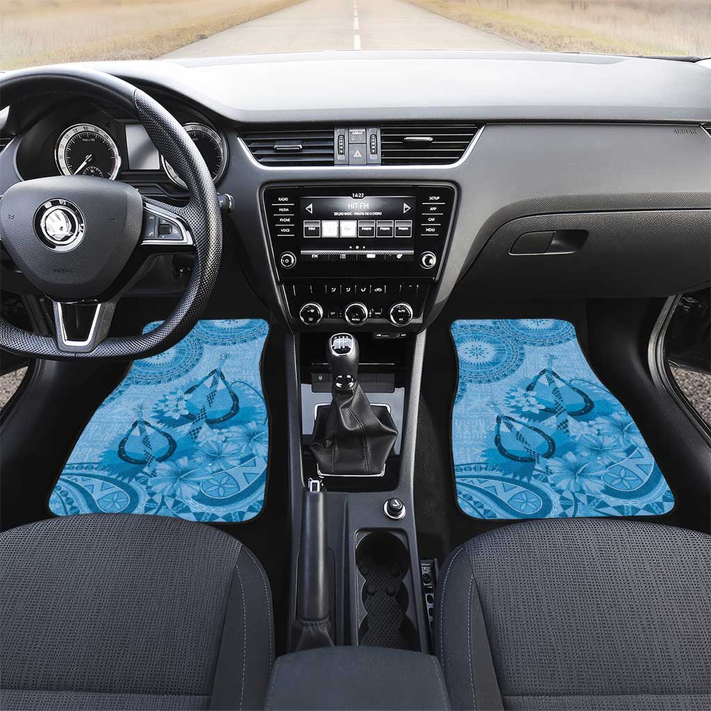 Blue Bula Fiji Car Mats Fijian Dance Fan Tapa Cloth Pattern