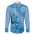 Blue Bula Fiji Family Matching Off The Shoulder Long Sleeve Dress and Hawaiian Shirt Fijian Dance Fan Tapa Cloth Pattern