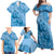 Blue Bula Fiji Family Matching Off Shoulder Maxi Dress and Hawaiian Shirt Fijian Dance Fan Tapa Cloth Pattern