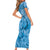 Blue Bula Fiji Family Matching Short Sleeve Bodycon Dress and Hawaiian Shirt Fijian Dance Fan Tapa Cloth Pattern