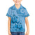 Blue Bula Fiji Family Matching Short Sleeve Bodycon Dress and Hawaiian Shirt Fijian Dance Fan Tapa Cloth Pattern