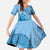 Blue Bula Fiji Family Matching Summer Maxi Dress and Hawaiian Shirt Fijian Dance Fan Tapa Cloth Pattern