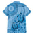 Blue Bula Fiji Family Matching Summer Maxi Dress and Hawaiian Shirt Fijian Dance Fan Tapa Cloth Pattern