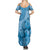 Blue Bula Fiji Family Matching Summer Maxi Dress and Hawaiian Shirt Fijian Dance Fan Tapa Cloth Pattern
