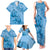 Blue Bula Fiji Family Matching Tank Maxi Dress and Hawaiian Shirt Fijian Dance Fan Tapa Cloth Pattern