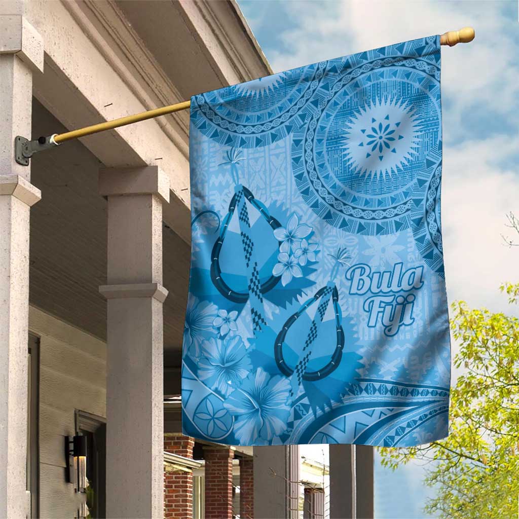 Blue Bula Fiji Garden Flag Fijian Dance Fan Tapa Cloth Pattern