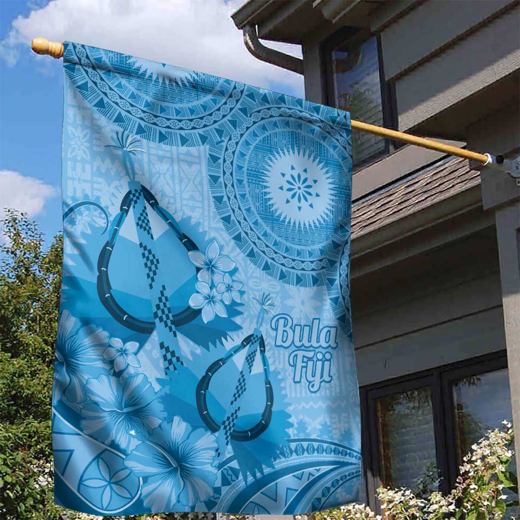 Blue Bula Fiji Garden Flag Fijian Dance Fan Tapa Cloth Pattern