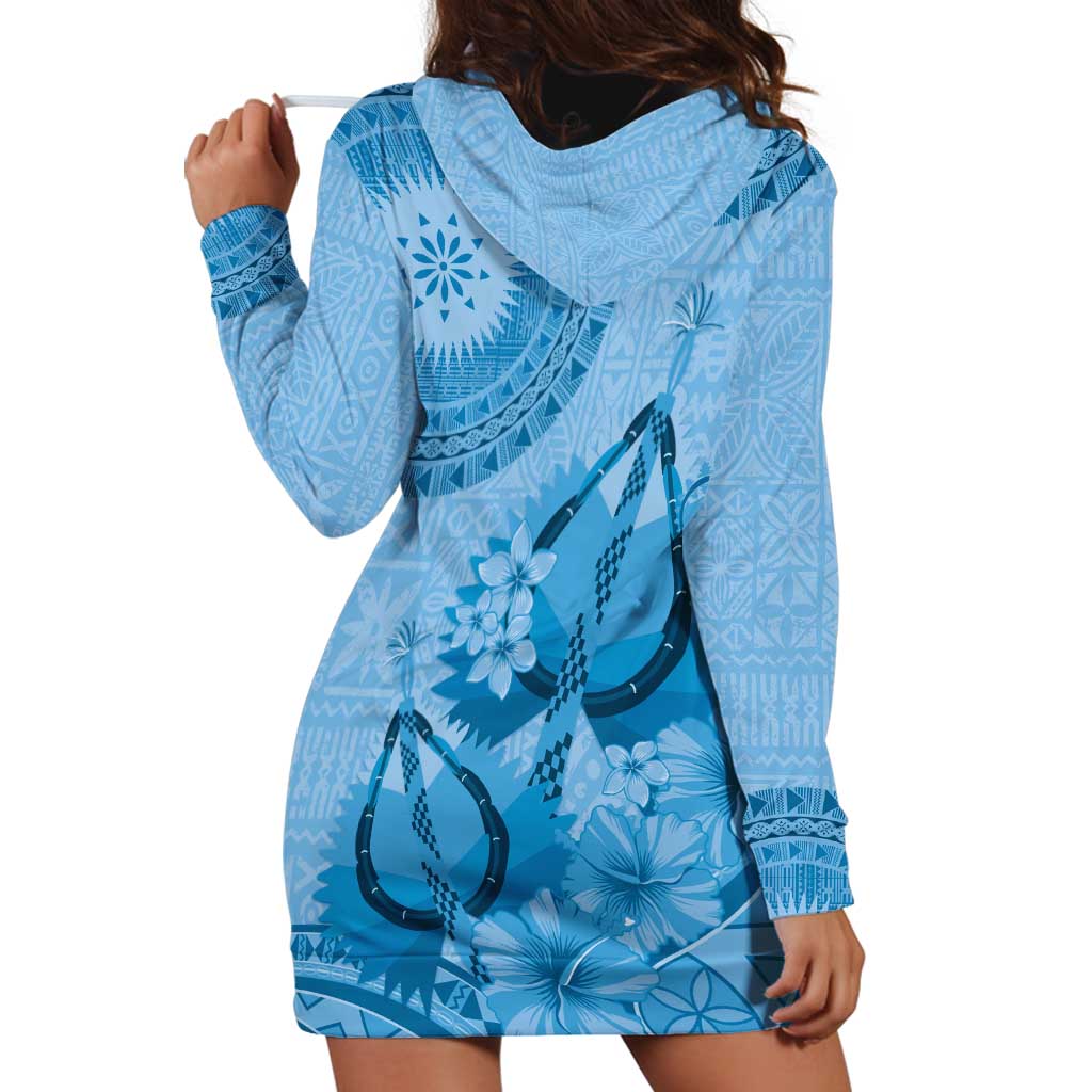 Blue Bula Fiji Hoodie Dress Fijian Dance Fan Tapa Cloth Pattern