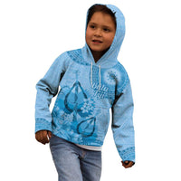 Blue Bula Fiji Kid Hoodie Fijian Dance Fan Tapa Cloth Pattern