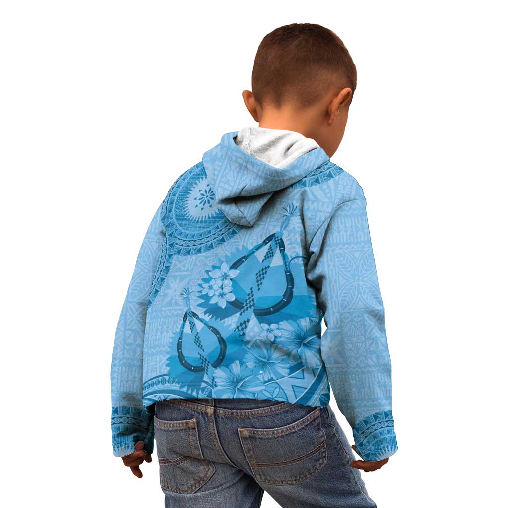 Blue Bula Fiji Kid Hoodie Fijian Dance Fan Tapa Cloth Pattern