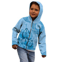 Blue Bula Fiji Kid Hoodie Fijian Dance Fan Tapa Cloth Pattern