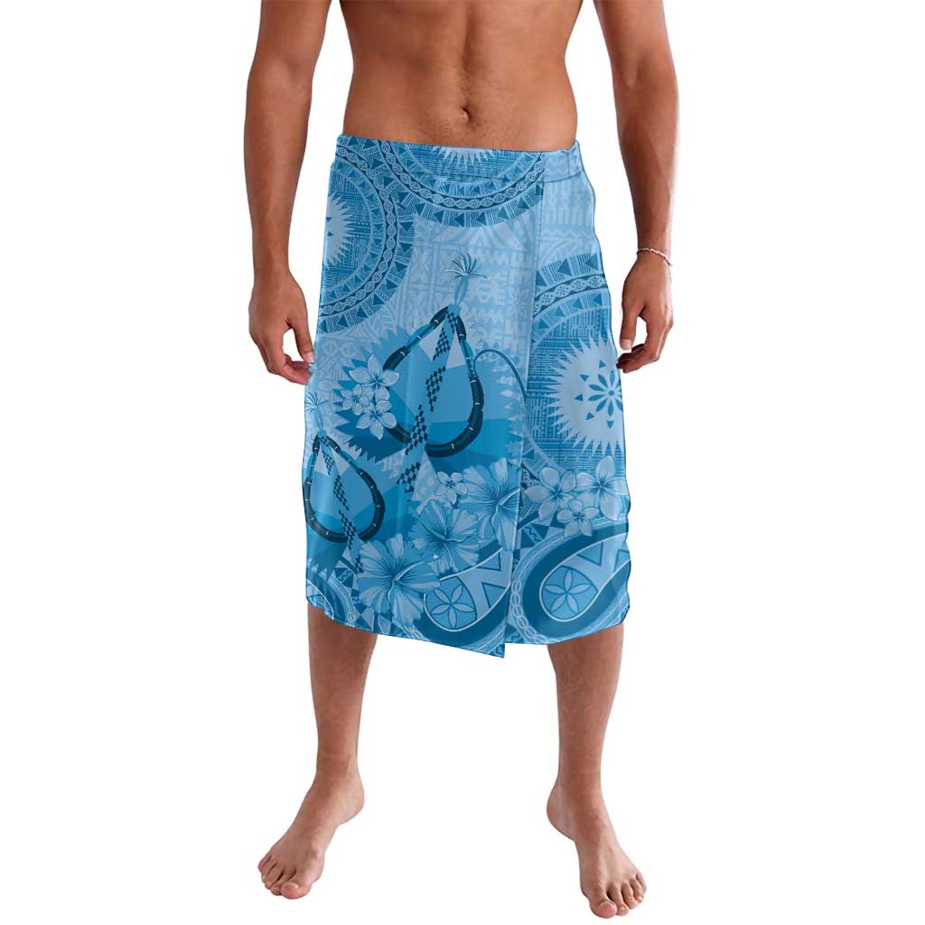 Blue Bula Fiji Lavalava Fijian Dance Fan Tapa Cloth Pattern