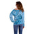Blue Bula Fiji Off Shoulder Sweater Fijian Dance Fan Tapa Cloth Pattern