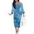 Blue Bula Fiji Off The Shoulder Long Sleeve Dress Fijian Dance Fan Tapa Cloth Pattern