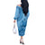 Blue Bula Fiji Off The Shoulder Long Sleeve Dress Fijian Dance Fan Tapa Cloth Pattern