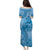 Blue Bula Fiji Puletasi Fijian Dance Fan Tapa Cloth Pattern