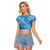 Blue Bula Fiji Raglan Cropped T Shirt Fijian Dance Fan Tapa Cloth Pattern