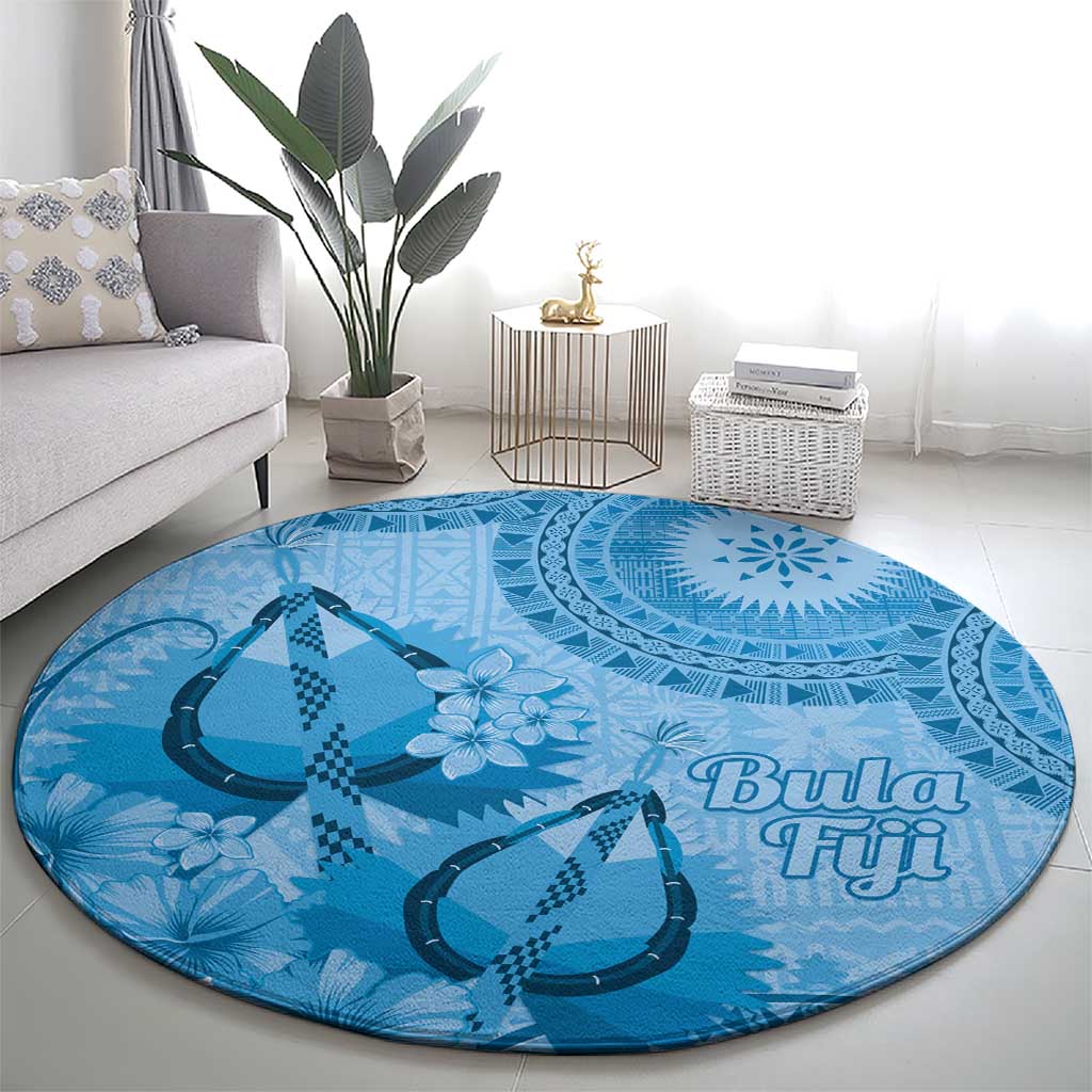 Blue Bula Fiji Round Carpet Fijian Dance Fan Tapa Cloth Pattern
