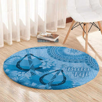 Blue Bula Fiji Round Carpet Fijian Dance Fan Tapa Cloth Pattern
