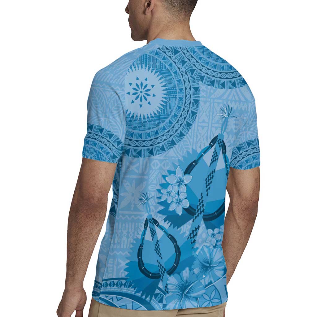 Blue Bula Fiji Rugby Jersey Fijian Dance Fan Tapa Cloth Pattern