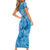 Blue Bula Fiji Short Sleeve Bodycon Dress Fijian Dance Fan Tapa Cloth Pattern