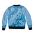 Blue Bula Fiji Sleeve Zip Bomber Jacket Fijian Dance Fan Tapa Cloth Pattern