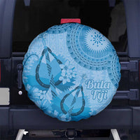 Blue Bula Fiji Spare Tire Cover Fijian Dance Fan Tapa Cloth Pattern