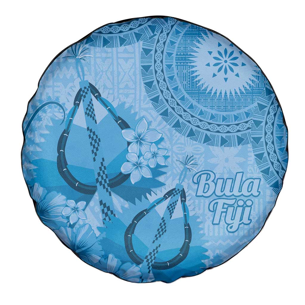 Blue Bula Fiji Spare Tire Cover Fijian Dance Fan Tapa Cloth Pattern