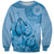 Blue Bula Fiji Sweatshirt Fijian Dance Fan Tapa Cloth Pattern