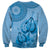 Blue Bula Fiji Sweatshirt Fijian Dance Fan Tapa Cloth Pattern