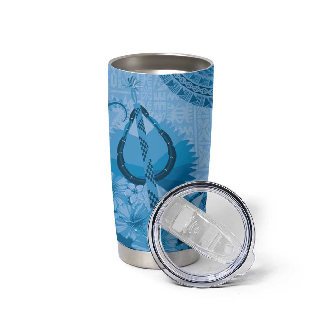 Blue Bula Fiji Tumbler Cup Fijian Dance Fan Tapa Cloth Pattern