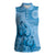 Blue Bula Fiji Women Sleeveless Polo Shirt Fijian Dance Fan Tapa Cloth Pattern