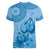 Blue Bula Fiji Women V-Neck T-Shirt Fijian Dance Fan Tapa Cloth Pattern