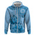 Blue Bula Fiji Zip Hoodie Fijian Dance Fan Tapa Cloth Pattern