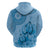 Blue Bula Fiji Zip Hoodie Fijian Dance Fan Tapa Cloth Pattern