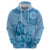 Blue Bula Fiji Zip Hoodie Fijian Dance Fan Tapa Cloth Pattern