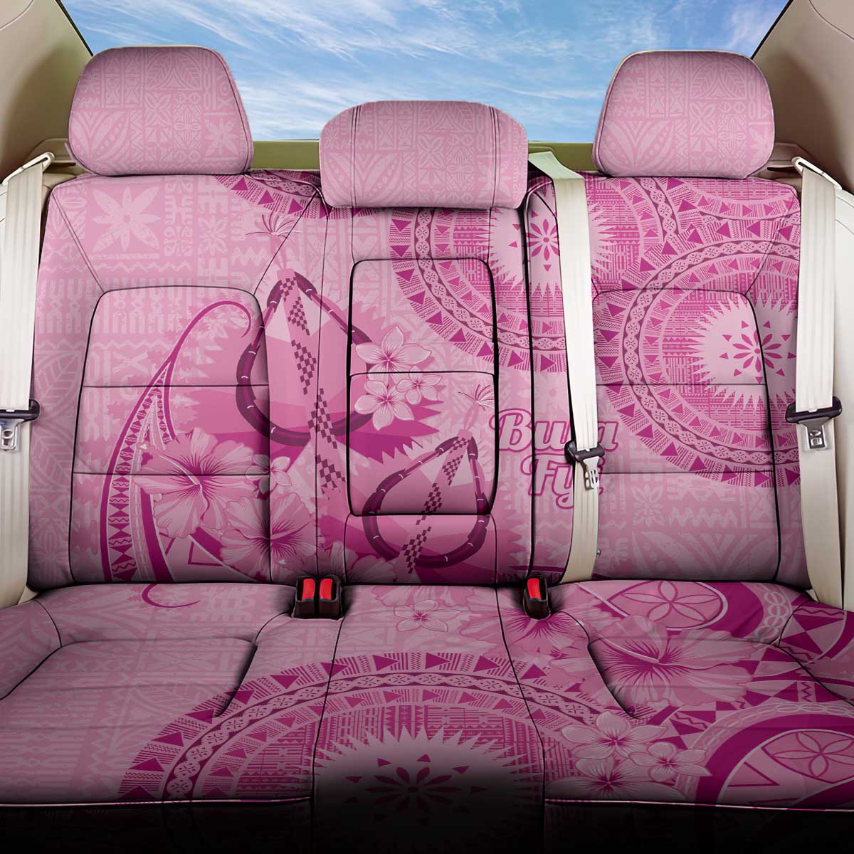 Pink Bula Fiji Back Car Seat Cover Fijian Dance Fan Tapa Cloth Pattern