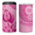 Pink Bula Fiji 4 in 1 Can Cooler Tumbler Fijian Dance Fan Tapa Cloth Pattern