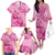 Pink Bula Fiji Family Matching Off The Shoulder Long Sleeve Dress and Hawaiian Shirt Fijian Dance Fan Tapa Cloth Pattern