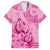 Pink Bula Fiji Family Matching Off The Shoulder Long Sleeve Dress and Hawaiian Shirt Fijian Dance Fan Tapa Cloth Pattern