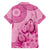 Pink Bula Fiji Family Matching Off The Shoulder Long Sleeve Dress and Hawaiian Shirt Fijian Dance Fan Tapa Cloth Pattern