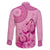 Pink Bula Fiji Family Matching Off The Shoulder Long Sleeve Dress and Hawaiian Shirt Fijian Dance Fan Tapa Cloth Pattern