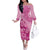 Pink Bula Fiji Family Matching Off The Shoulder Long Sleeve Dress and Hawaiian Shirt Fijian Dance Fan Tapa Cloth Pattern