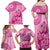 Pink Bula Fiji Family Matching Off Shoulder Maxi Dress and Hawaiian Shirt Fijian Dance Fan Tapa Cloth Pattern